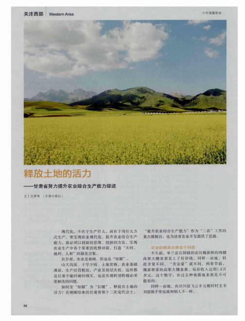 释放土地的活力——甘肃省努力提升农业综合生产能力综述