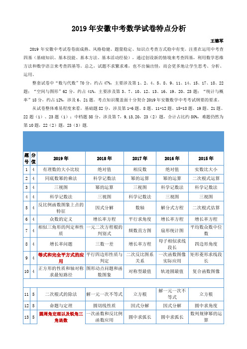 2019年安徽中考数学试题特点评析素材