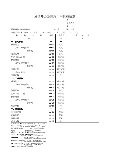 城镇热力及蒸汽生产供应情况Excel模板