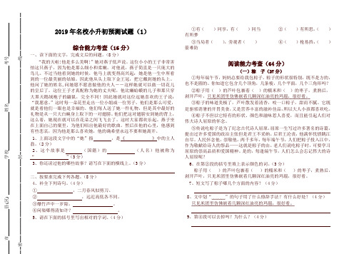 2019名校小升初语文预测试卷(11份)