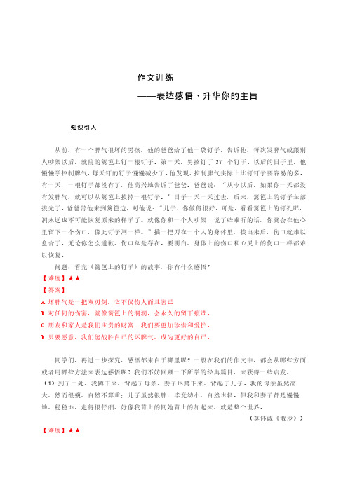 上海中考写作训练表达感悟-升华主旨
