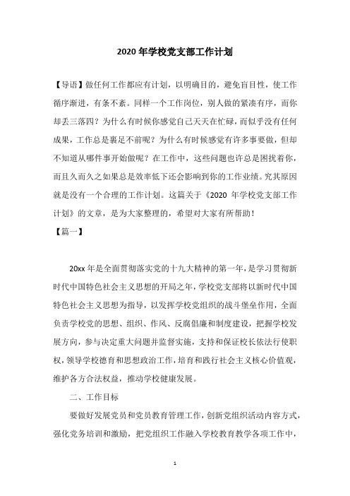 2020年学校党支部工作计划