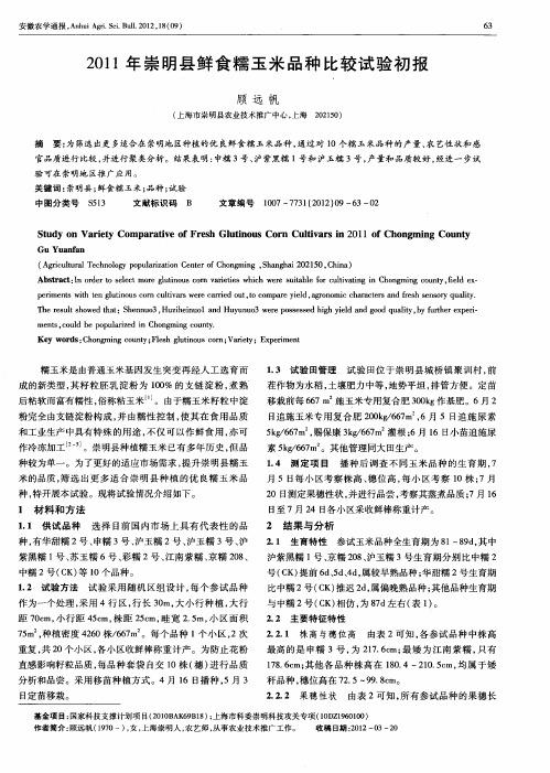 2011年崇明县鲜食糯玉米品种比较试验初报