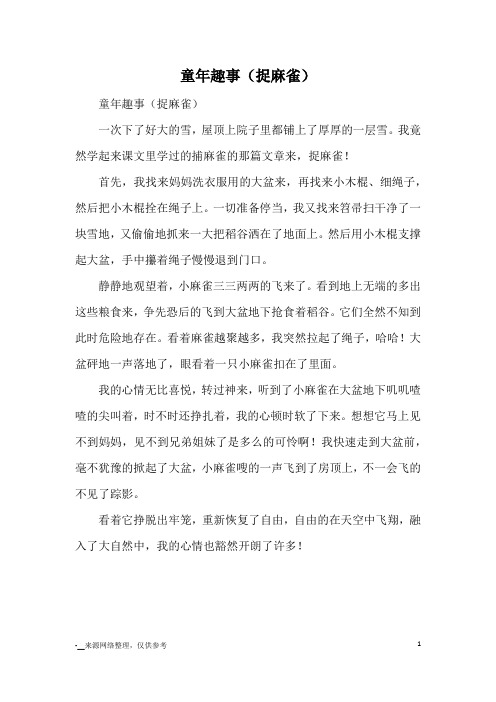 童年趣事(捉麻雀)_小学五六年级记事