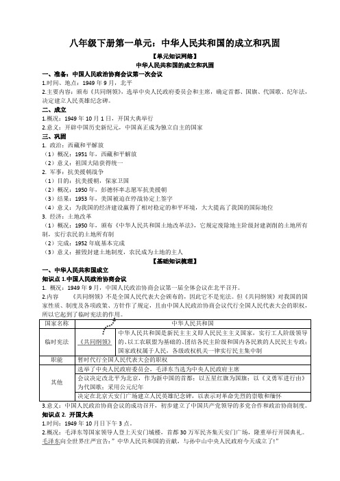 八年级下学期历史第一单元提纲