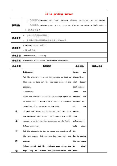 八年级英语下册 Unit 1 Spring Is Coming Lesson 2 It