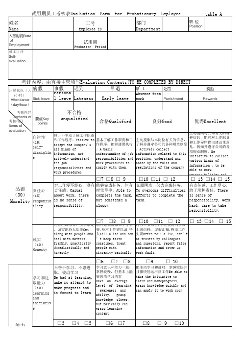 试用期转正考核表