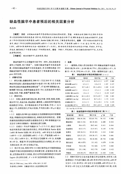 缺血性脑卒中患者预后的相关因素分析