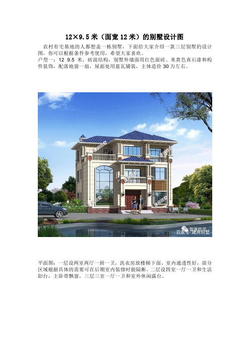 12×9.5米(面宽12米)的别墅设计图