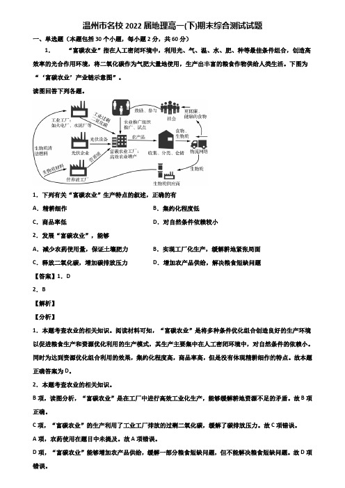 温州市名校2022届地理高一(下)期末综合测试试题含解析
