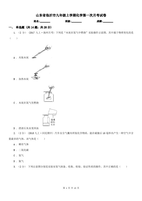 山东省临沂市九年级上学期化学第一次月考试卷