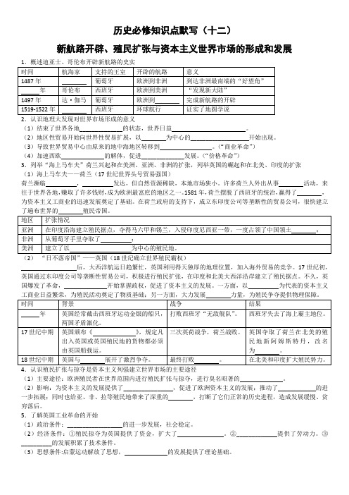 (完整版)历史必修知识点默写(十二)新航路开辟、殖民扩张与资本主义世界市场的形成和发展