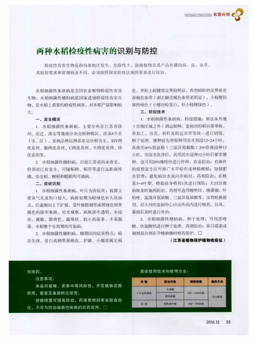 两种水稻检疫性病害的识别与防控