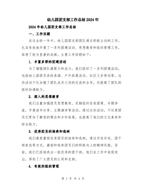 幼儿园团支部工作总结2024年