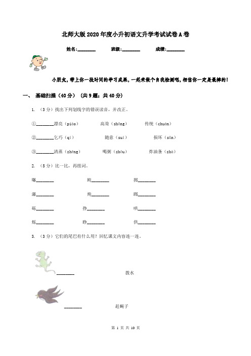 北师大版2020年度小升初语文升学考试试卷A卷