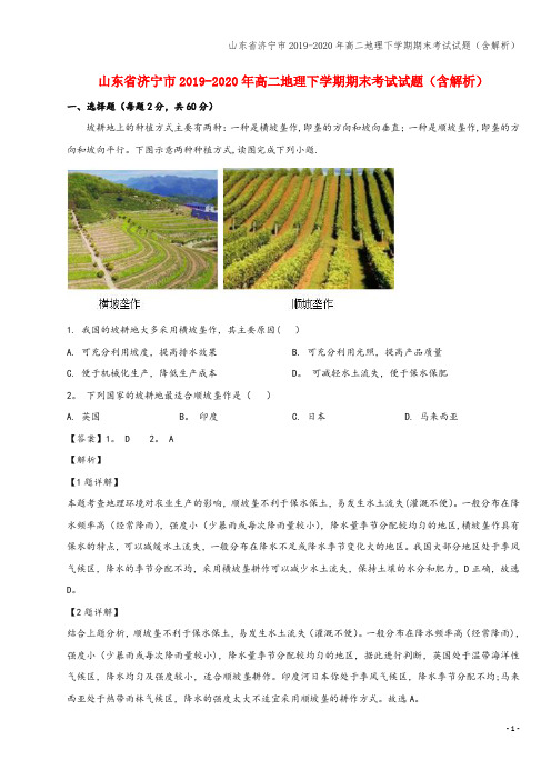 山东省济宁市2019-2020年高二地理下学期期末考试试题(含解析)