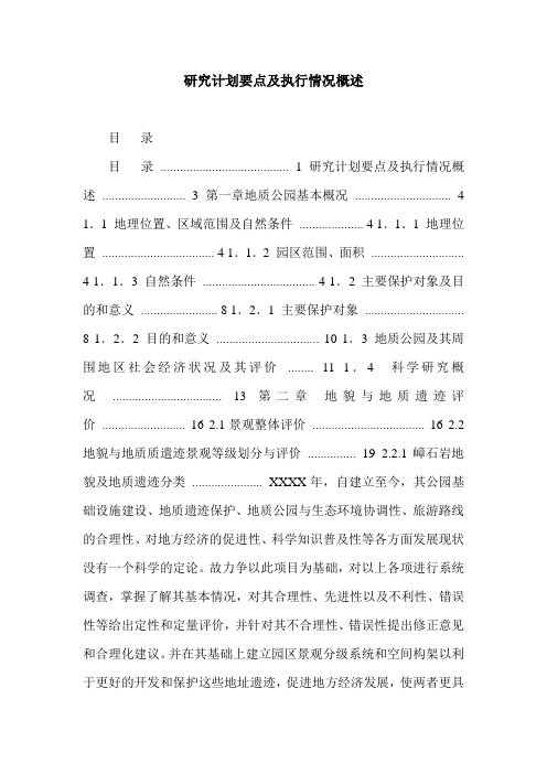 研究计划要点及执行情况概述