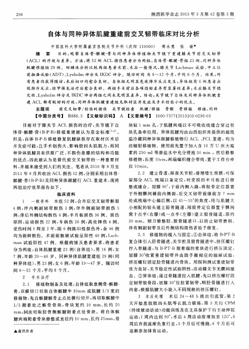 自体与同种异体肌腱重建前交叉韧带临床对比分析