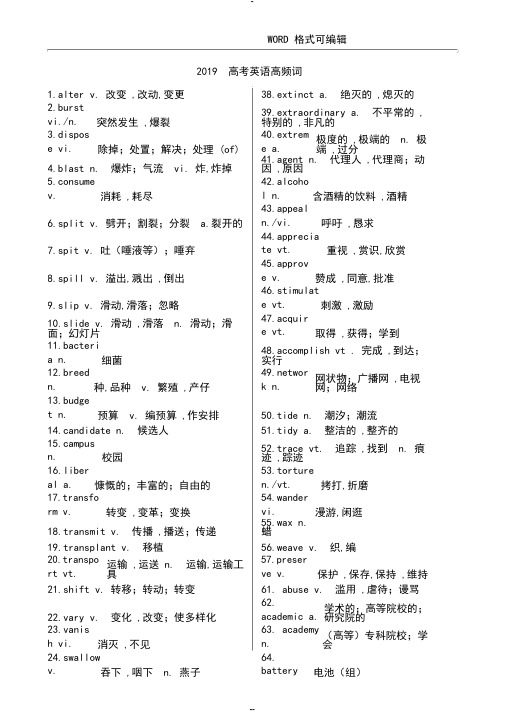 2019年高考英语高频词汇