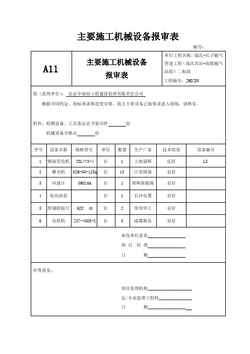 主要施工机械设备报审表