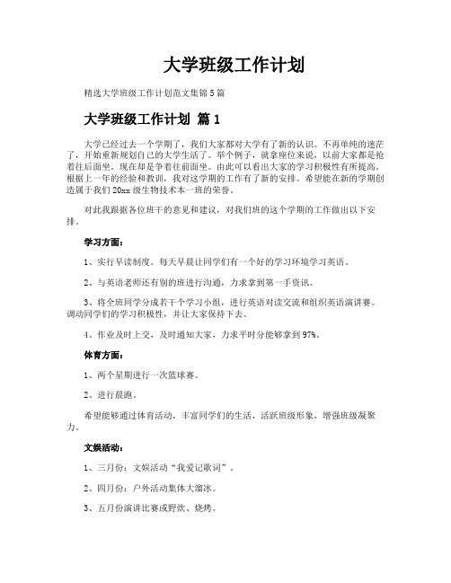 大学班级工作计划