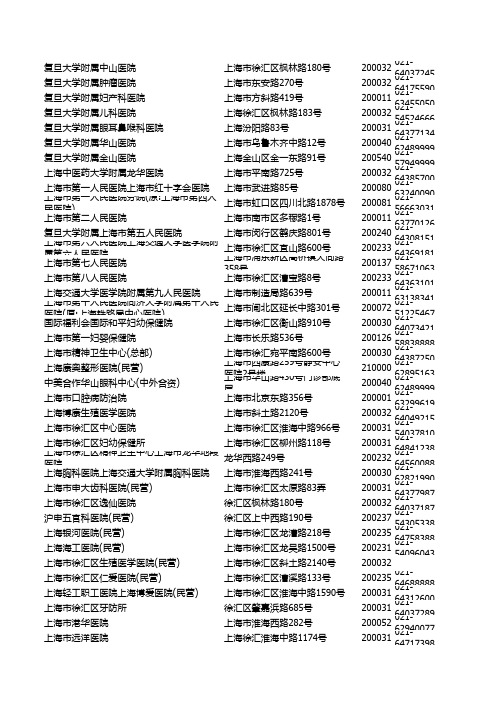 上海所有医院名单2012