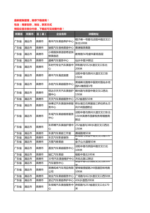 新版广东省清远市英德市汽车美容企业公司商家户名录单联系方式地址大全139家
