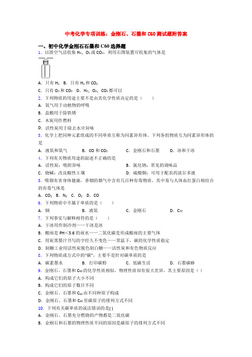 中考化学专项训练：金刚石、石墨和C60测试题附答案