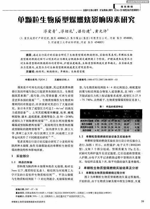 单颗粒生物质型煤燃烧影响因素研究