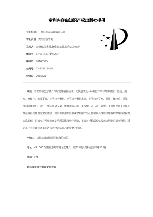一种新型乒乓球陪练装置[实用新型专利]