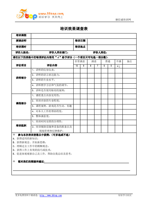 培训效果调查表