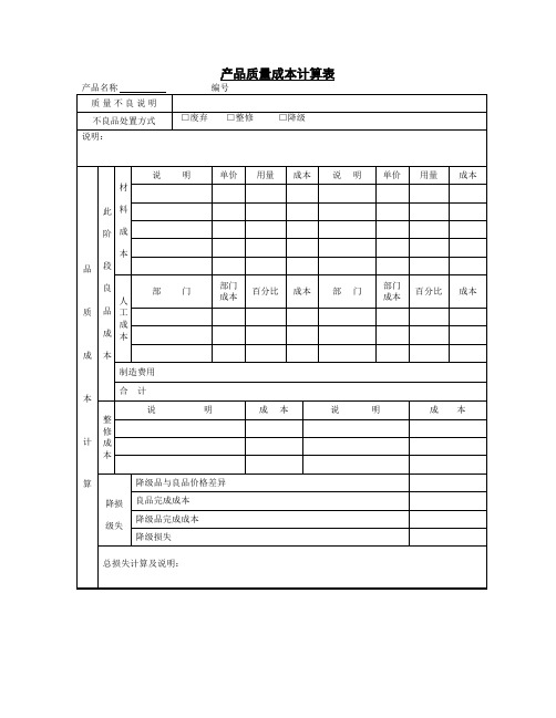 产品质量成本计算表