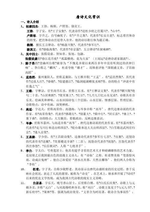 唐诗文学常识