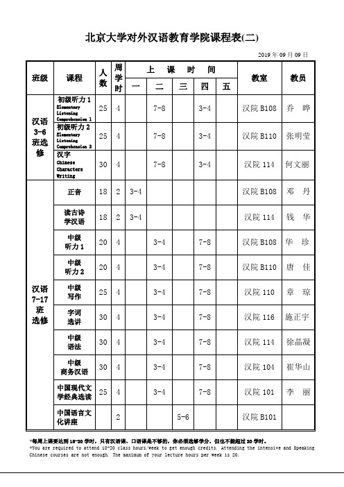 北京大学对外汉语教育学院课程表-PKU