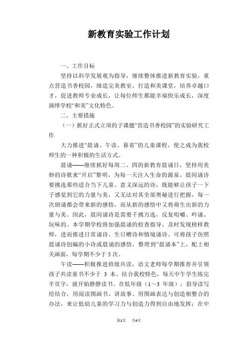新教育实验工作计划