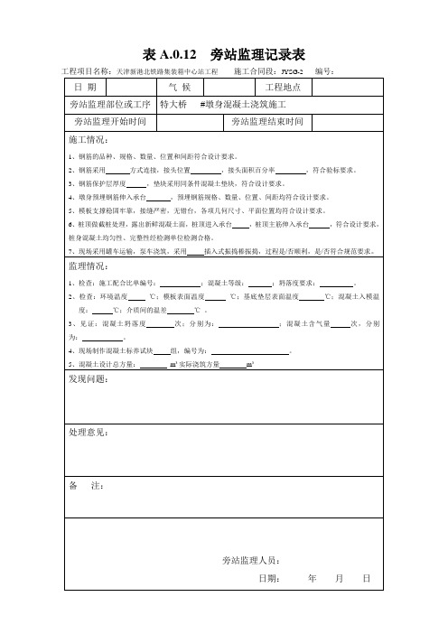 承台 旁站监理记录表