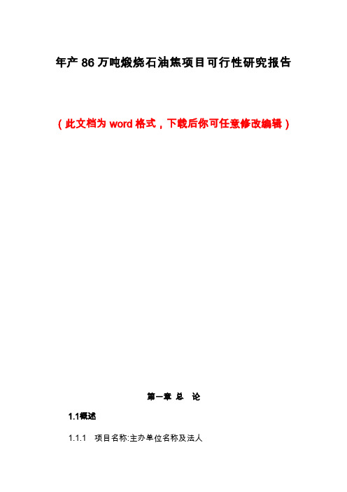 年产86万吨煅烧石油焦项目可行性研究报告
