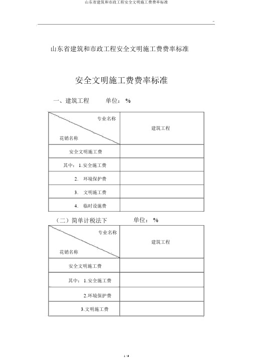 山东省建筑和市政工程安全文明施工费费率标准