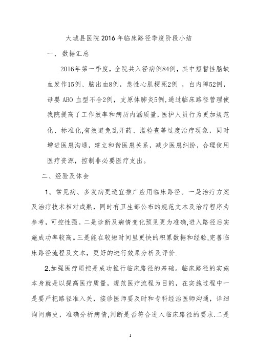 2016临床路径季度总结