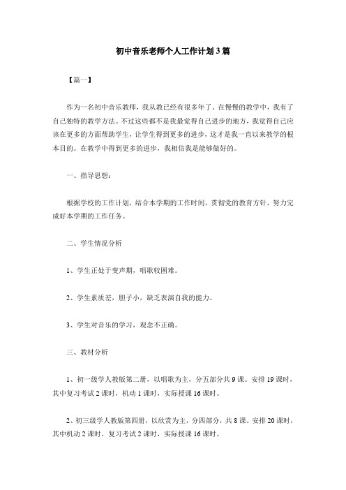 初中音乐老师个人工作计划3篇
