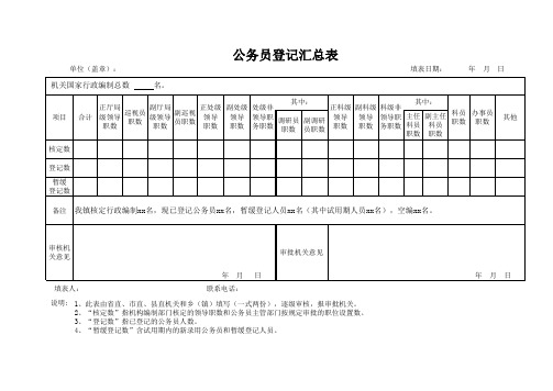 公务员登记汇总表(A4纸打印)