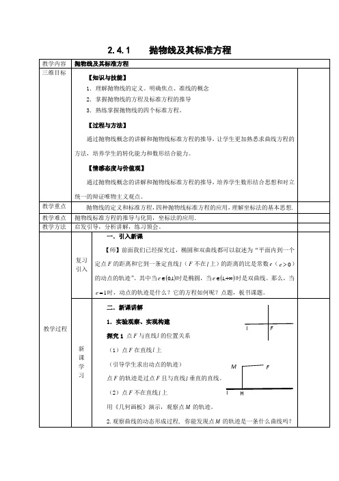 教学设计2：2.4.1 抛物线及其标准方程