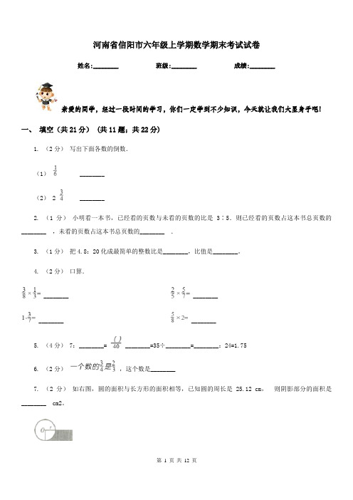河南省信阳市六年级上学期数学期末考试试卷