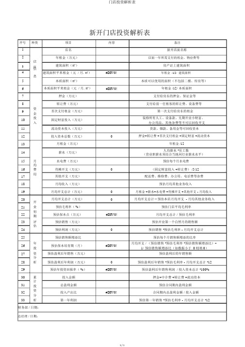 门店投资分析表