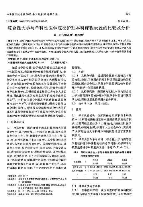 综合性大学与单科性医学院校护理本科课程设置的比较及分析