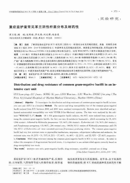 重症监护室常见革兰阴性杆菌分布及耐药性