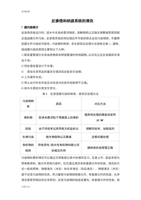 反渗透和纳滤系统地清洗