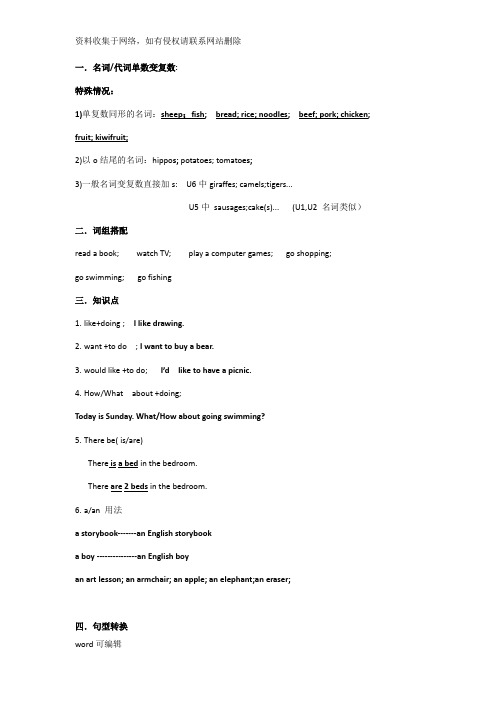 人教精通小学英语四年级下知识点知识讲解