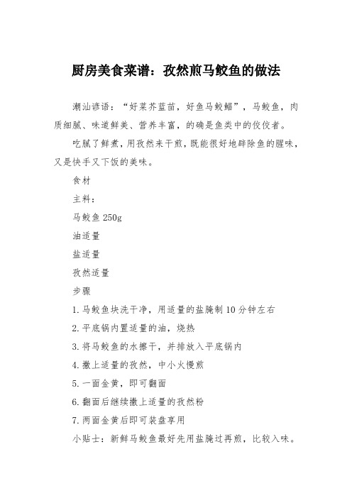 厨房美食菜谱：孜然煎马鲛鱼的做法