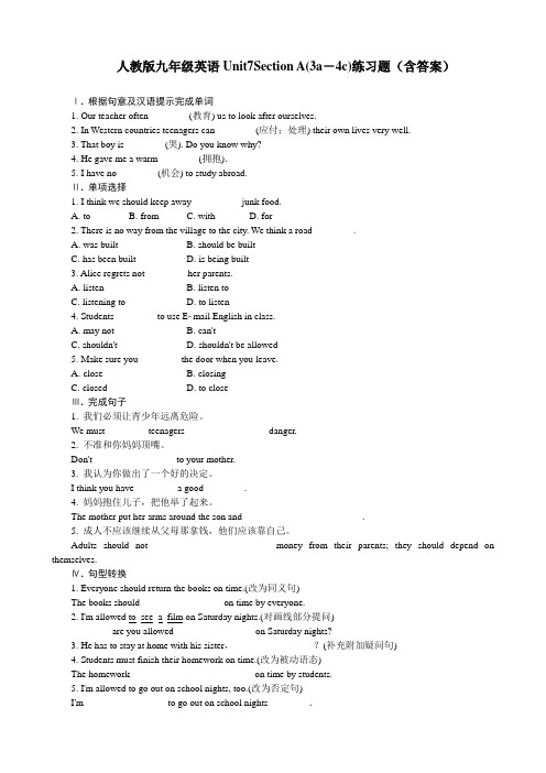 人教版九年级英语Unit7Section A(3a-4c)练习题(含答案)